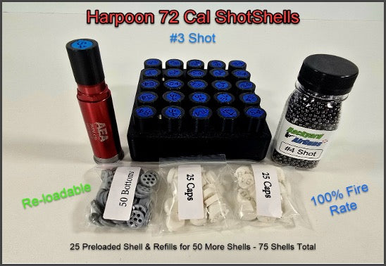 Large 25/75 ShotShells Container & Refill Kit – +50 Shells for AEA Harpoon .72 cal PCP Airgun