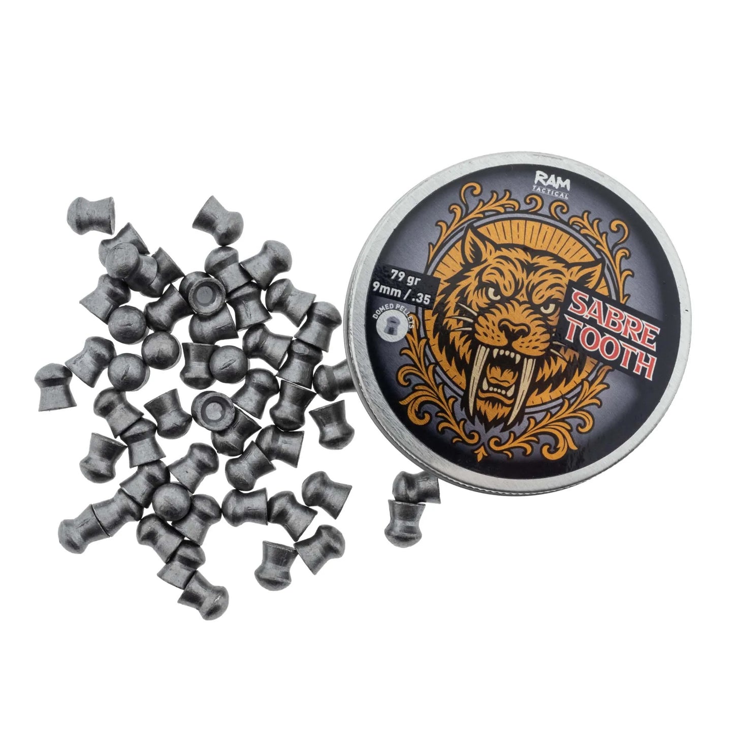 BinTac .357  Domed Pellets  79gr. box and pellets by the side