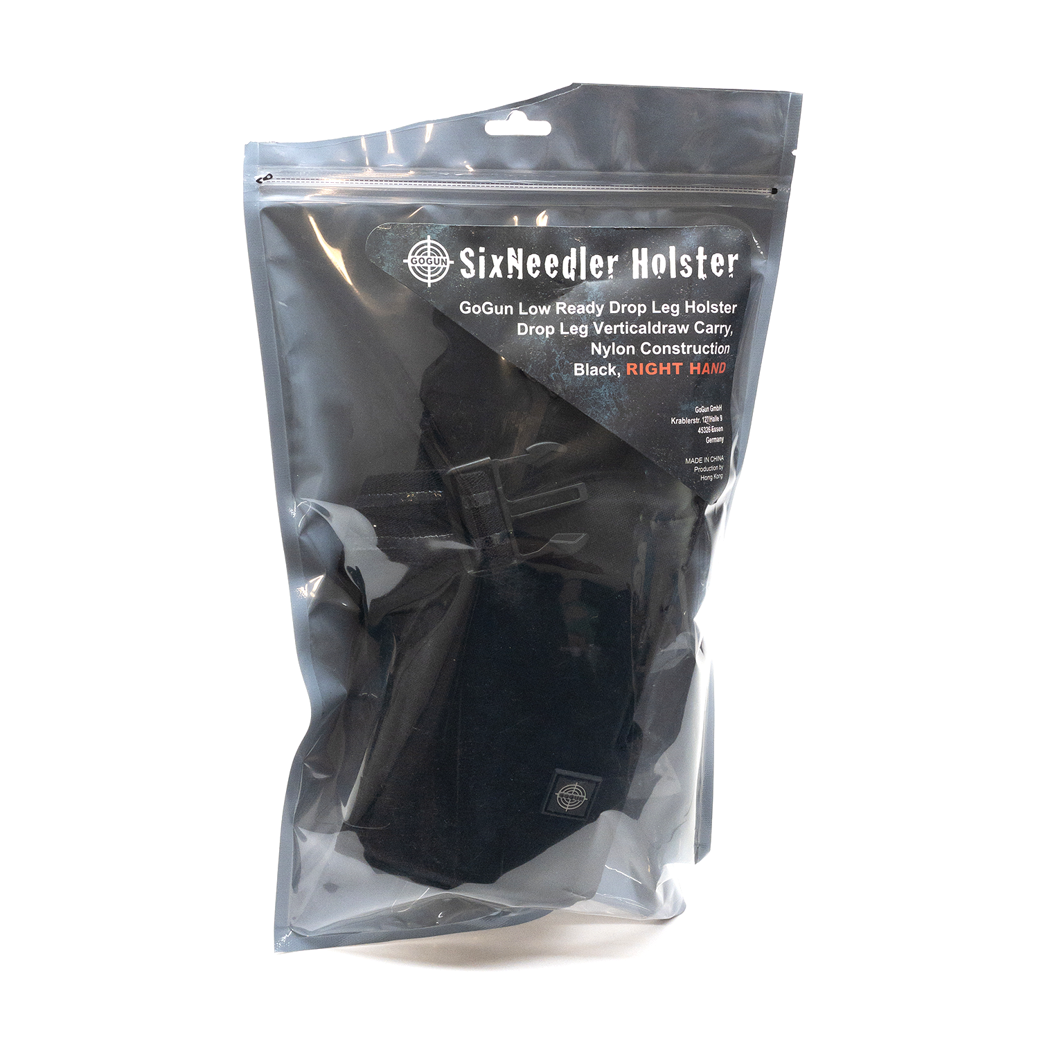 GoGun SixNeedler Drop Leg Holster in package right hand model