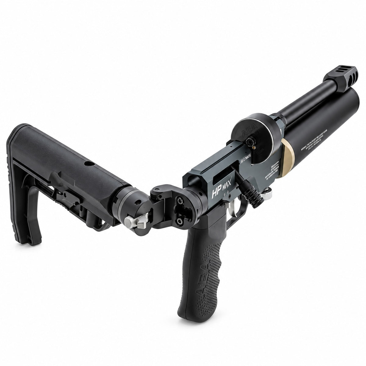 The BinTac M50 10 Inch  PCP air pistol 12.58mm (.495) caliber_folded stock