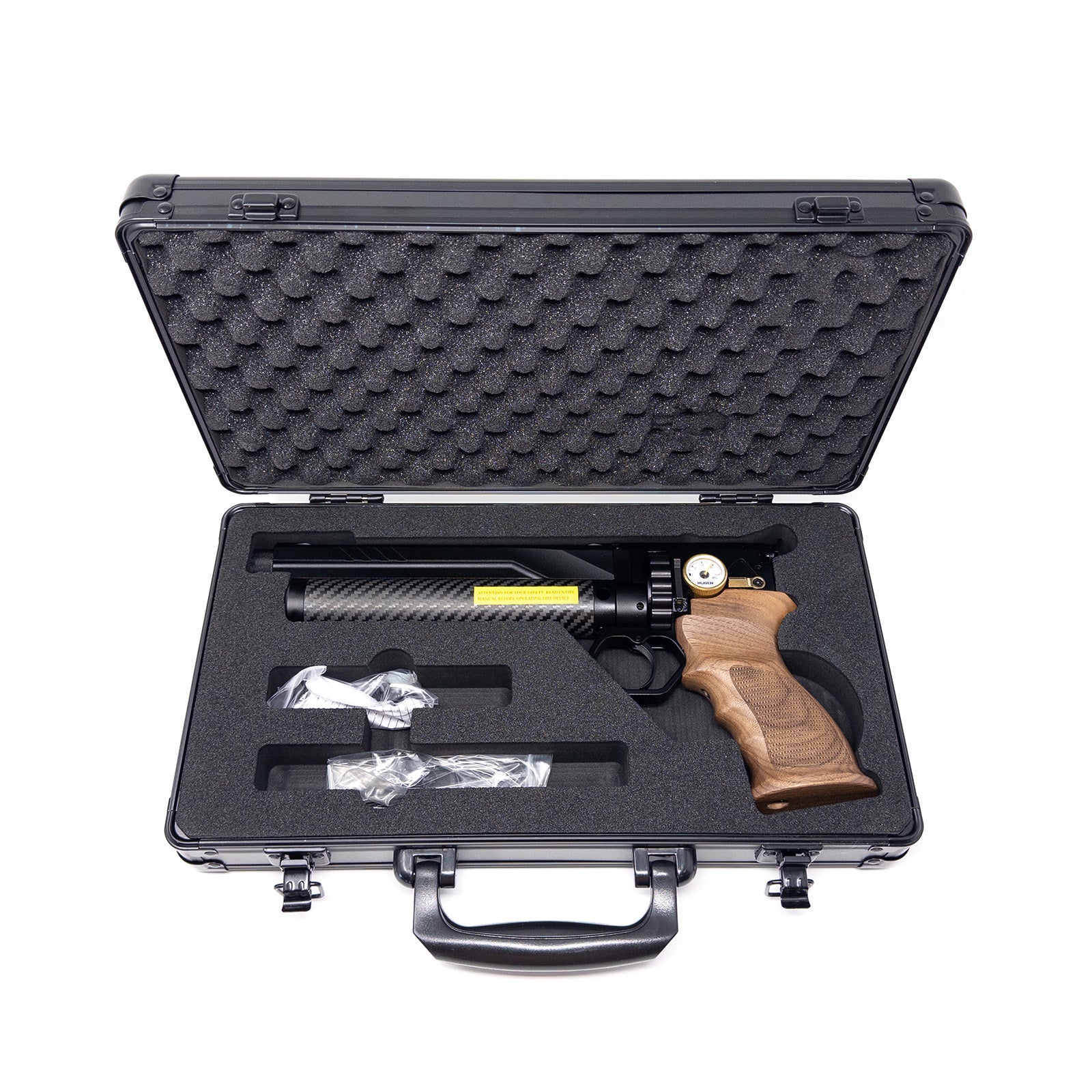 PCP- Huben GK1 Airpistol in a case with accessories.