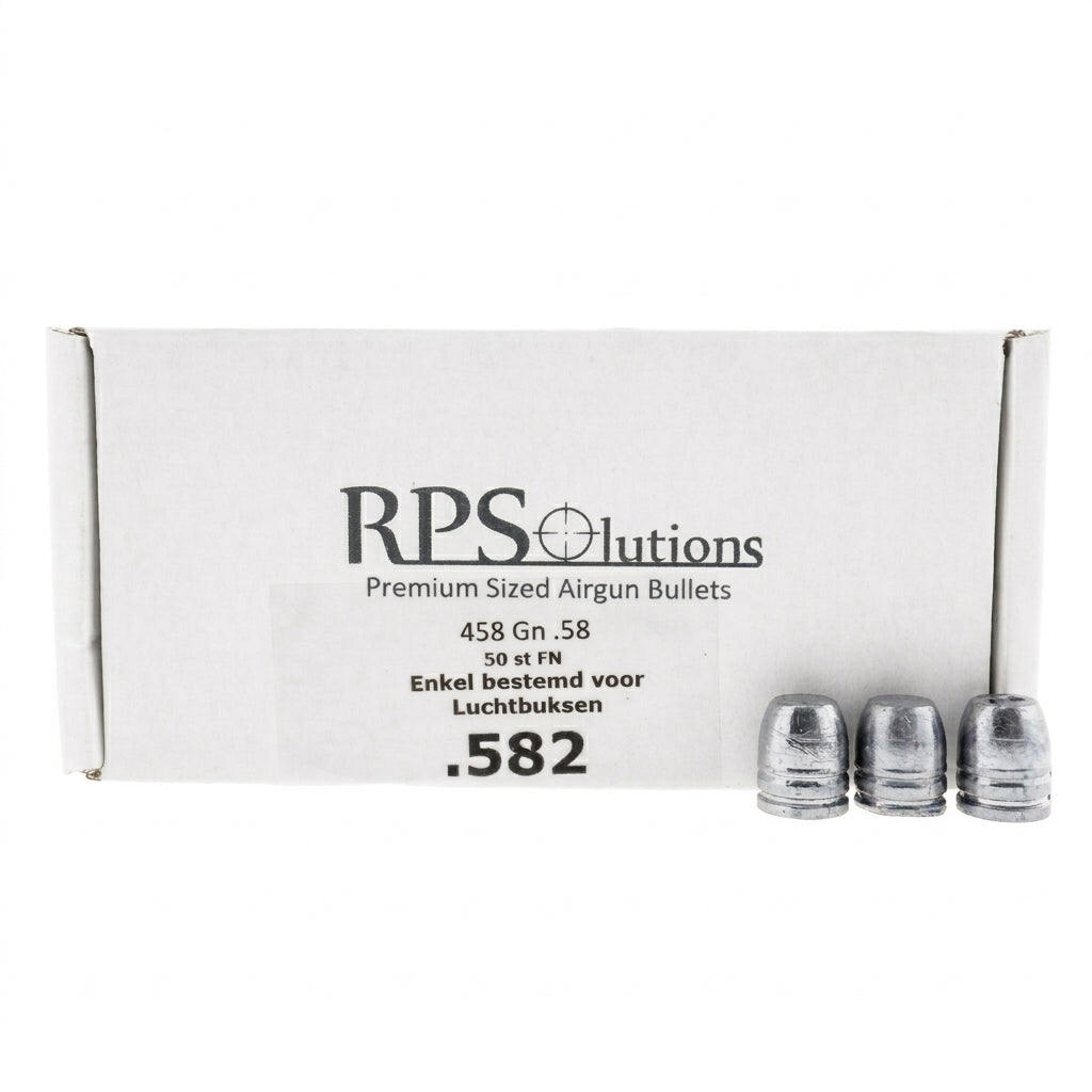 RPS Solutions .582 PCP Slugs 458gr FN 50pcs | 14.78mm closed box with 3 slug in front of box