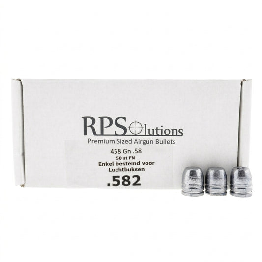 RPS Solutions .582 PCP Slugs 458gr FN 50pcs | 14.78mm closed box with 3 slug in front of box