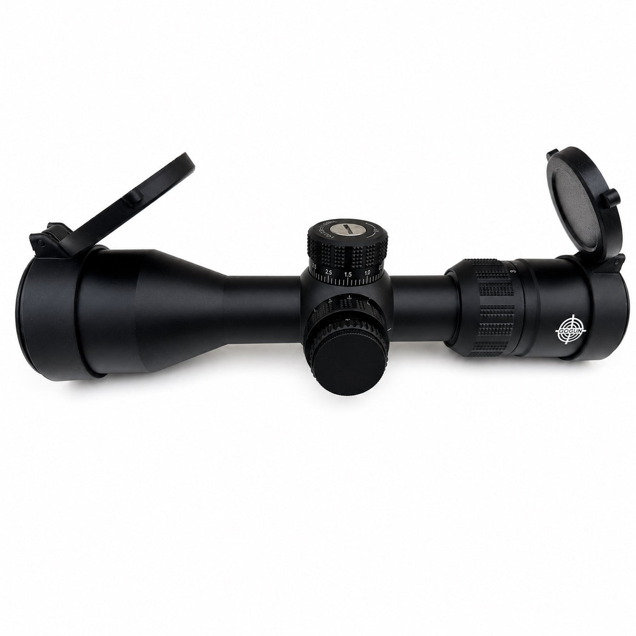 WOLFCHASE CV 3-12×44 FFP Rifle Scope by Gogun; side view with open lens cover