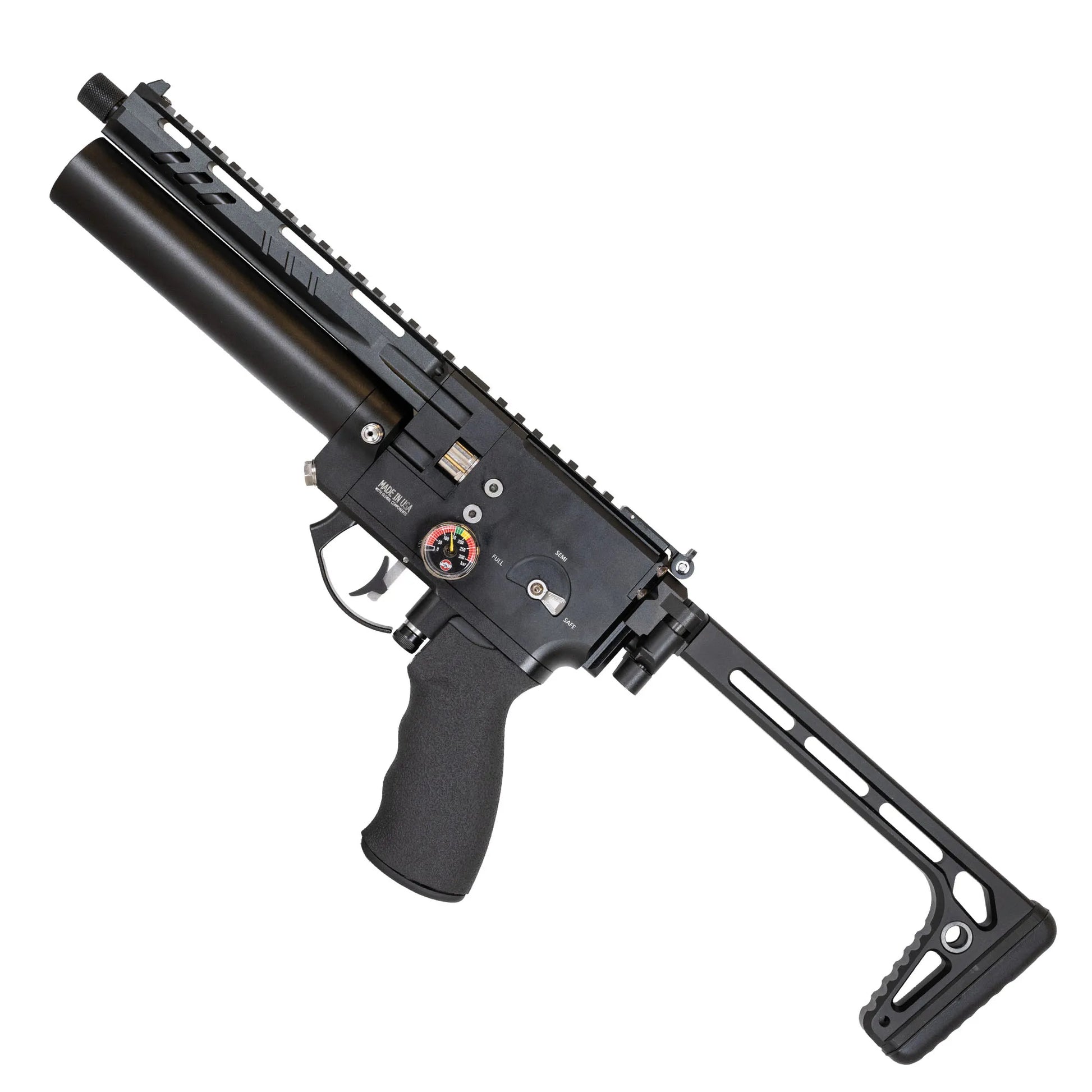 Western Airguns Mordax PCP Air Pistol 5.5mm (.22) – Semi & Full Auto Folding Stock left view