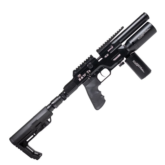 BinTac T9 with folded stock 16 joule 9 mm diagonal view 